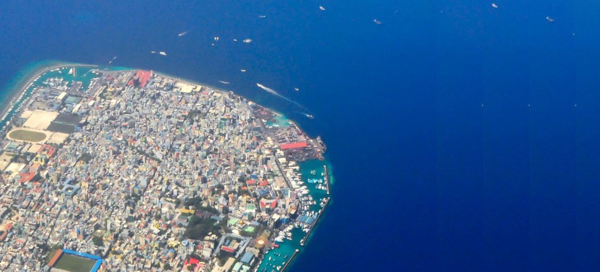 Vista aérea de Malé, la capital de las Maldivas. 