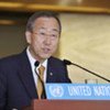 Secretary-General Ban Ki-moon, speaks to the media after addressing IPU