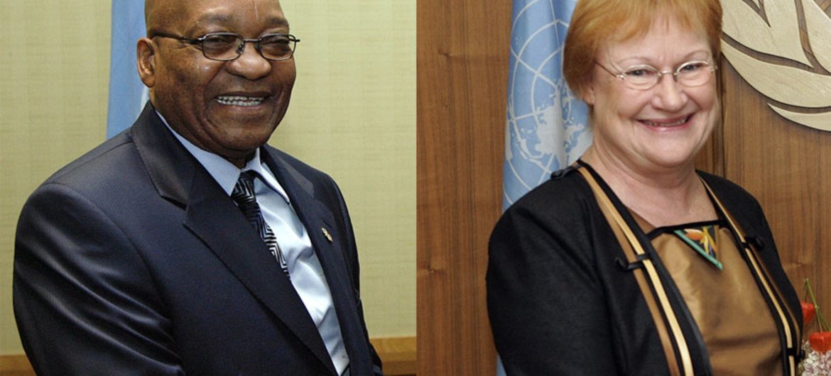 South African President Jacob Zuma and President Tarja Halonen of Finland.