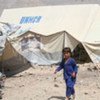 Un enfant dans un camp de personnes déplacées par les inondations à Quetta, au Pakistan.