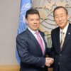 Secretary-General Ban Ki-moon (right) meets with Juan Manuel Santos Calderón, President of Colombia