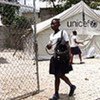 A temporary learning space provided by UNICEF in Haiti