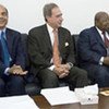 From right: Benjamin Mkapa, António Monteiro, and Bhojraj Pokharel – members of the Secretary-General’s panel on Sudan