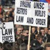 Serbians demonstrating against declaration of independence by Kosovo in February 2008