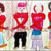 Sketch of people from different ethnic groups holding hands calling for respect of the human rights of those with HIV