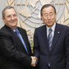 Secretary-General Ban Ki-moon (right) meets with Ehud Barak, Minister of Defense of Israel