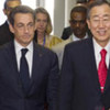 Secretary-General Ban Ki-moon (right) meeting with President Nicolas Sarkozy of France in Addis Ababa, Ethiopia