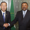 Secretary-General Ban Ki-moon (left) meeting with Jean Ping, Chairperson of the Commission of the African Union