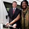 UNEP Executive Director Achim Steiner and US EPA Assistant Administrator Michelle DePass fuel a car during the launch