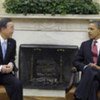 Secretary-General Ban Ki-moon (left) and US President Barack Obama in the Oval Office