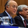 IAEA Director General Yukiya Amano (left) addresses Board of Governors in Vienna