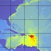 Maximum amplitudes of the modeled Caribbean tsunami