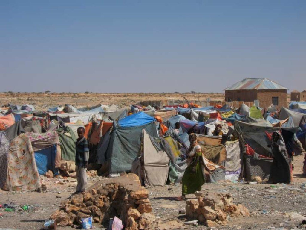 A settlement of displaced people in central Somalia