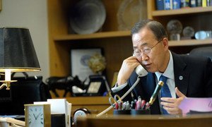 Secretary-General Ban Ki-moon speaks on the telephone to Syrian President Bashar al-Assad.