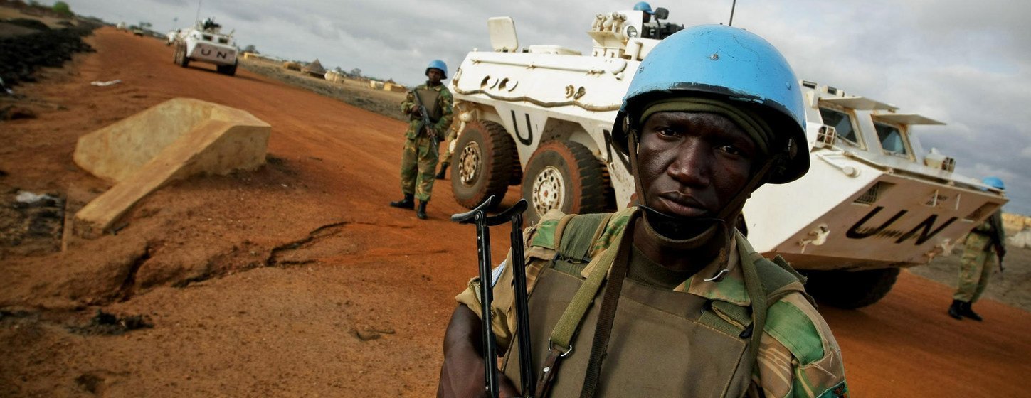 Zambian peacekeepers from the UN Mission in Sudan (UNMIS) patrol the streets of Abyei, the disputed area on the border of Sudan and newly independent South Sudan.