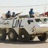 Des casques bleus de l'ONU patrouillant sur le Plateau du Golan, en Syrie.