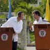 Secretary-General Ban Ki-moon (left) and President Juan Manuel Santos Calderón of Colombia hold joint press conference