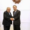 Secretary-General Ban Ki-moon (right) meets with President José Mujica of Uruguay in Montevideo