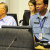 Accused Ieng Sary (left) at an appearance before the Extraordinary Chambers in the Courts of Cambodia on 4 May 2011