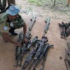 Blue Helmets inspect weapons collected from Ivorian militias