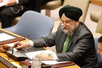 Le Président du Conseil de sécurité pour le mois d'août, Hardeep Singh Puri.
