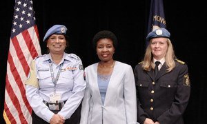 UNPOL Officer Shazadi Gulfam (left) with Deputy Secretary-General Asha-Rose Migiro (centre) and UN Police Adviser Ann-Marie Orler
