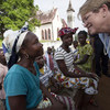 Special Representative Ellen Margrethe Løj (right) talks to local women in Harper, south-east Liberia