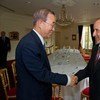 Secretary-General Ban Ki-moon (left) meets with Mustafa Abdel Jalil, Chairman of Libya's National Transitional Council (NTC)