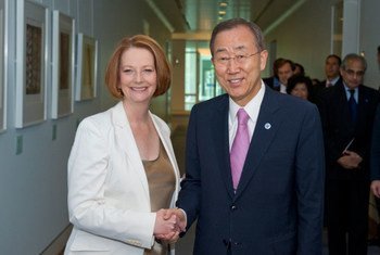 Secretary-General Ban Ki-moon meets with Prime Minister Julia Gillard of Australia