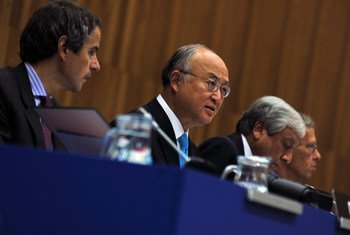 IAEA Director General Yukiya Amano (centre) addresses Board of Governors in Vienna