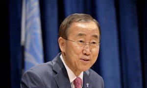 Secretary-General Ban Ki-moon addresses correspondents at a press conference at UN Headquarters