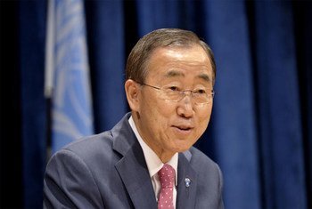 Secretary-General Ban Ki-moon addresses correspondents at a press conference at UN Headquarters