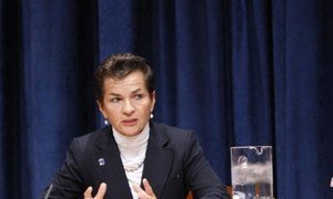 Executive Secretary of the UN Framework Convention on Climate Change Christina Figueres briefs press