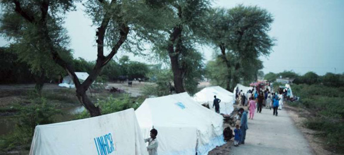 Le HCR a distribué des tentes à des milliers de familles déplacées par les inondations au Pakistan.