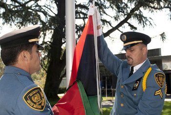 The new flag of Libya is raised at UN Headquarters in Geneva, Switzerland on 20 September 2011.