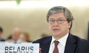 Amb. Mikhail Khvostov of Belarus addresses the 18th session of the Human Rights Council in Geneva