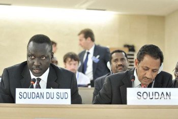 Amb. Francis Nazario (left) of South Sudan and Amb. Abdel Rahman Dhirar of Sudan at the Human Rights Council