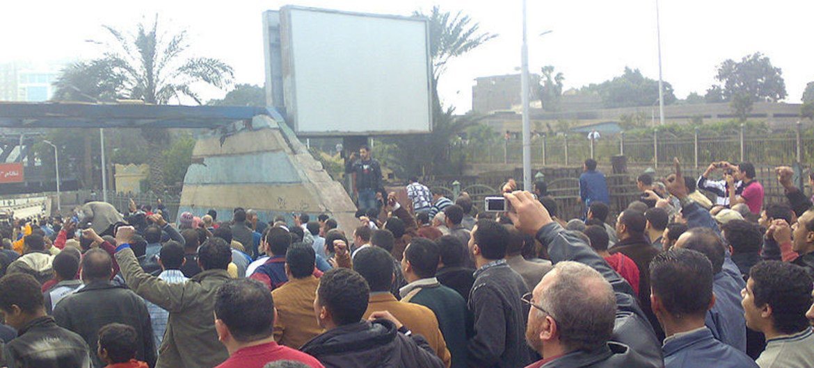 Egyptians protesting in Cairo in January 2011.