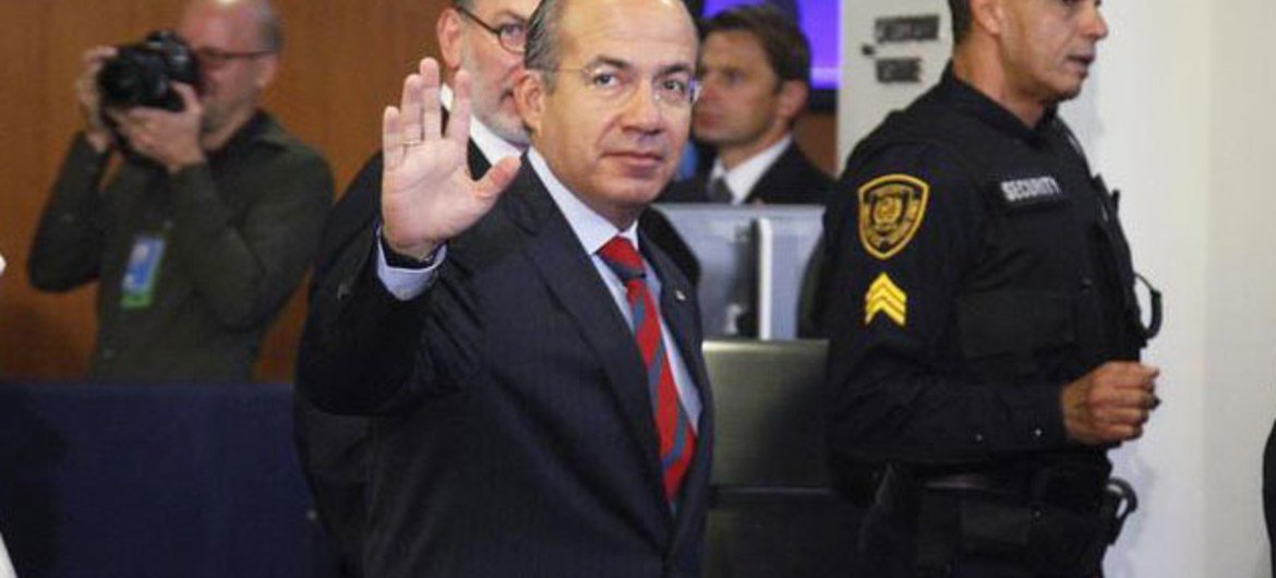 President Felipe Calderón of Mexico arrives for the opening of the general debate of the General Assembly