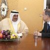 Secretary-General Ban Ki-moon (right) and Shaikh Khalid Bin Ahmed Al Khalifa,  Foreign Minister of Bahrain