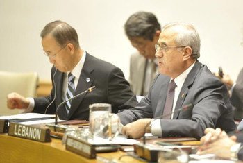 President Michel Sleiman of Lebanon (right) chairs Security Council meeting on preventive diplomacy. Secretary-General Ban Ki-moon is at left