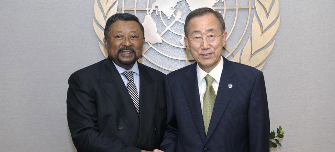 Secretary-General Ban Ki-moon (right) meets with Jean Ping, Chairperson of the African Union Commission