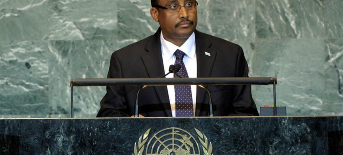 Le Premier Ministre de la Somalie, Abdiweli Mohamed Ali, à la tribune de l'Assemblée générale.
