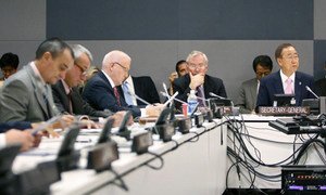 Secretary-General Ban Ki-moon (right) addresses high-level meeting of the Group of Friends on Myanmar