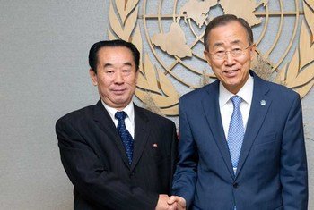 Secretary-General Ban Ki-moon (right) meets with Pak Kil Yon
