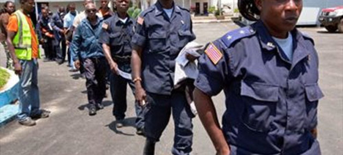 Liberian National Police prepare for deployment to various parts of the country for national elections to be held on 11 October 2011