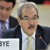 Mohammed al-Alagi, Minister of Justice and Human Rights of Libya, addresses the 18th session of the Human Rights Council
