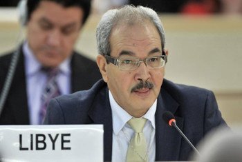 Mohammed al-Alagi, Minister of Justice and Human Rights of Libya, addresses the 18th session of the Human Rights Council