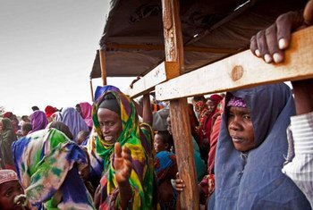Somali refugees, fleeing fresh violence in their country, queue at a reception centre in Kenya