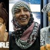 2011 Nobel Peace Prize joint winners Ellen Johnson Sirleaf, Tawakkul Karman, and Leymah Gbowee